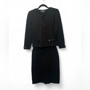 VINTAGE Jules of Margate Women Petite Small Black 2 Piece Zip Cardigan and Skirt